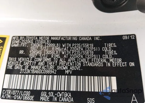 2013 Lexus Rx 350 from USA, damaged, VIN 2T2ZK1BA6DC098942